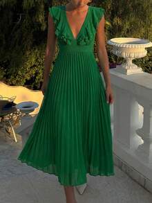 Amorya 女士深V领荷叶袖褶皱连衣裙，度假波西米亚风飘逸连衣裙，优雅办公室女神复古修身剪裁职业装，送给妈妈的礼物，A字型节日装扮，海滩约会之夜，夏季连衣裙，优雅连衣裙，适合度假，甜美优雅，适合度假、约会、假日、派对、毕业典礼、婚礼宾客、海滩，舞会礼服，女士夏季连衣裙，夏季服装，绿色沙滩连衣裙，绿色度假连衣裙，绿色夏季连衣裙，女士褶皱绿色连衣裙，绿色长款连衣裙，荷叶边连衣裙，绿色婚礼宾客连衣裙，绿色鸡尾酒会连衣裙，绿色褶皱连衣裙，女士度假连衣裙，波西米亚风连衣裙，女士碎花夏季连衣裙，夏季休闲连衣裙，西班牙风格褶皱连衣裙，女士晚宴连衣裙，高品质连衣裙，女士连衣裙，优雅经典女士度假连衣裙，女士正装连衣裙，女士正式连衣裙，女士优雅连衣裙，褶皱长款连衣裙，绿色荷叶边连衣裙 - 綠色 - 查看 3