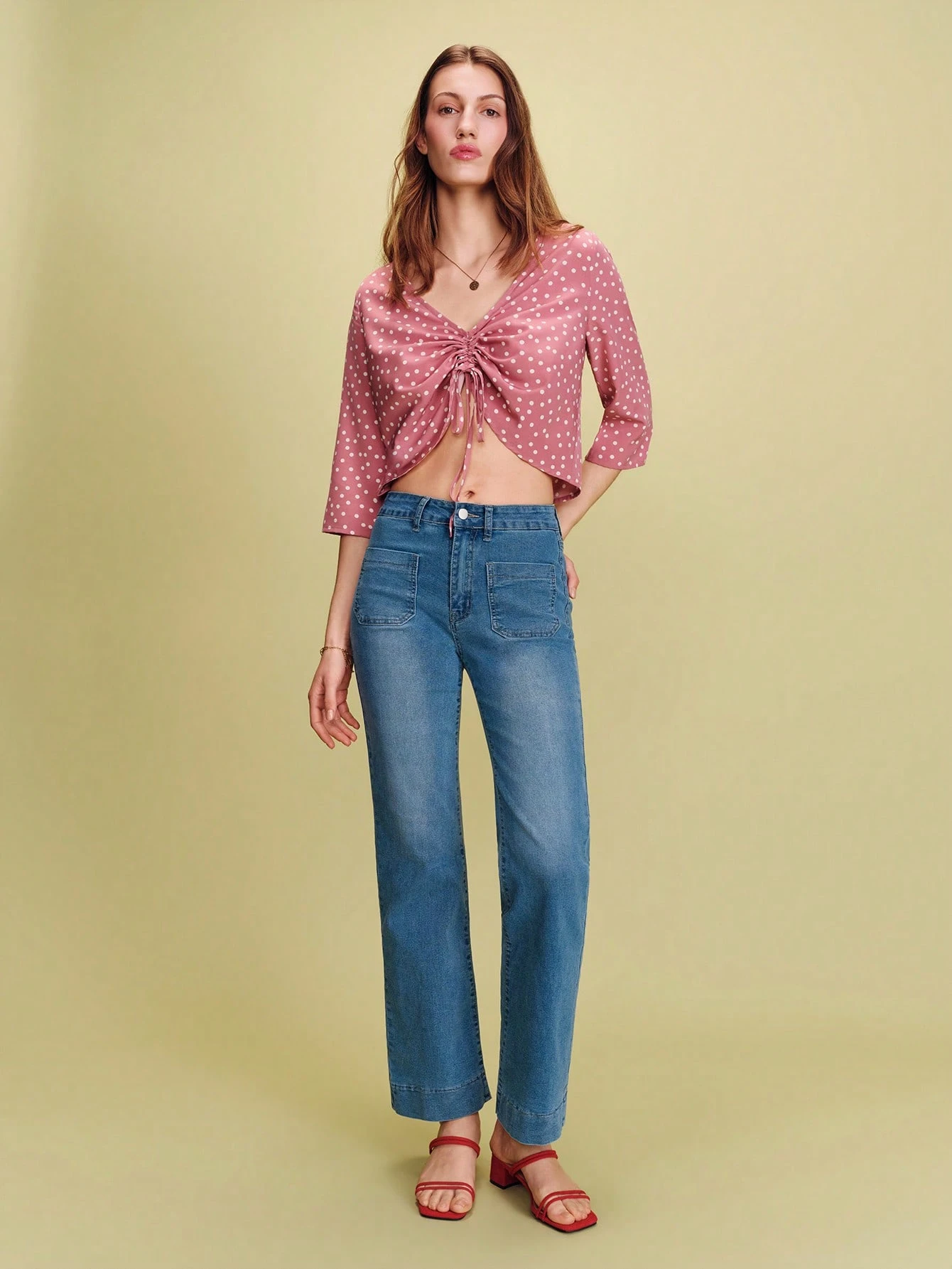 Printed Top With Deep V Neckline And Ruched Front Tie Spring Summer French Style Parisian Style Officewear Elegant Top Pink Summer Top Going Out