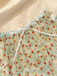 女士休闲草莓印花荷叶边抽绳腰平角内裤 - 彩色 - 查看 6