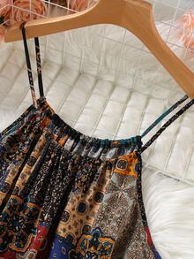 SHEIN CURVE+ 加大码 US22 音乐节、海滨度假、波西米亚风女士夏季复古印花吊带背心，艺术文艺复兴集市吊带背心，音乐节 - 彩色 - 查看 7