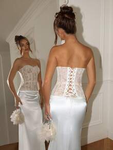 Glamine Charm 女士纯色简约优雅抹胸 - 白色 - 查看 7