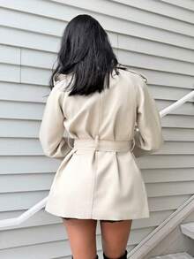 Natali Santanap 女士时尚优雅双排扣束带风衣法式风衣女装风衣秋冬女装风衣 - 灰色 - 查看 2