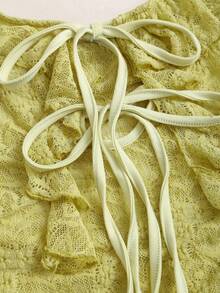 Sweetra Y2K Lace Patchwork Vacation Sweet Versatile Blouse - Green - View 4