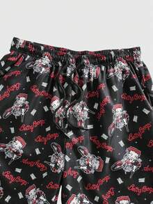 ROMWE MEN Betty Boop | ROMWE Men's Letter & Cartoon Print Drawstring Waist Pocket Casual Shorts - Black - View 3