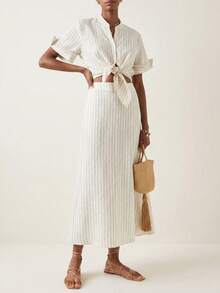 Briarwyn 女士条纹系带衬衫和迷你裙休闲两件套 - 白色 - 查看 7