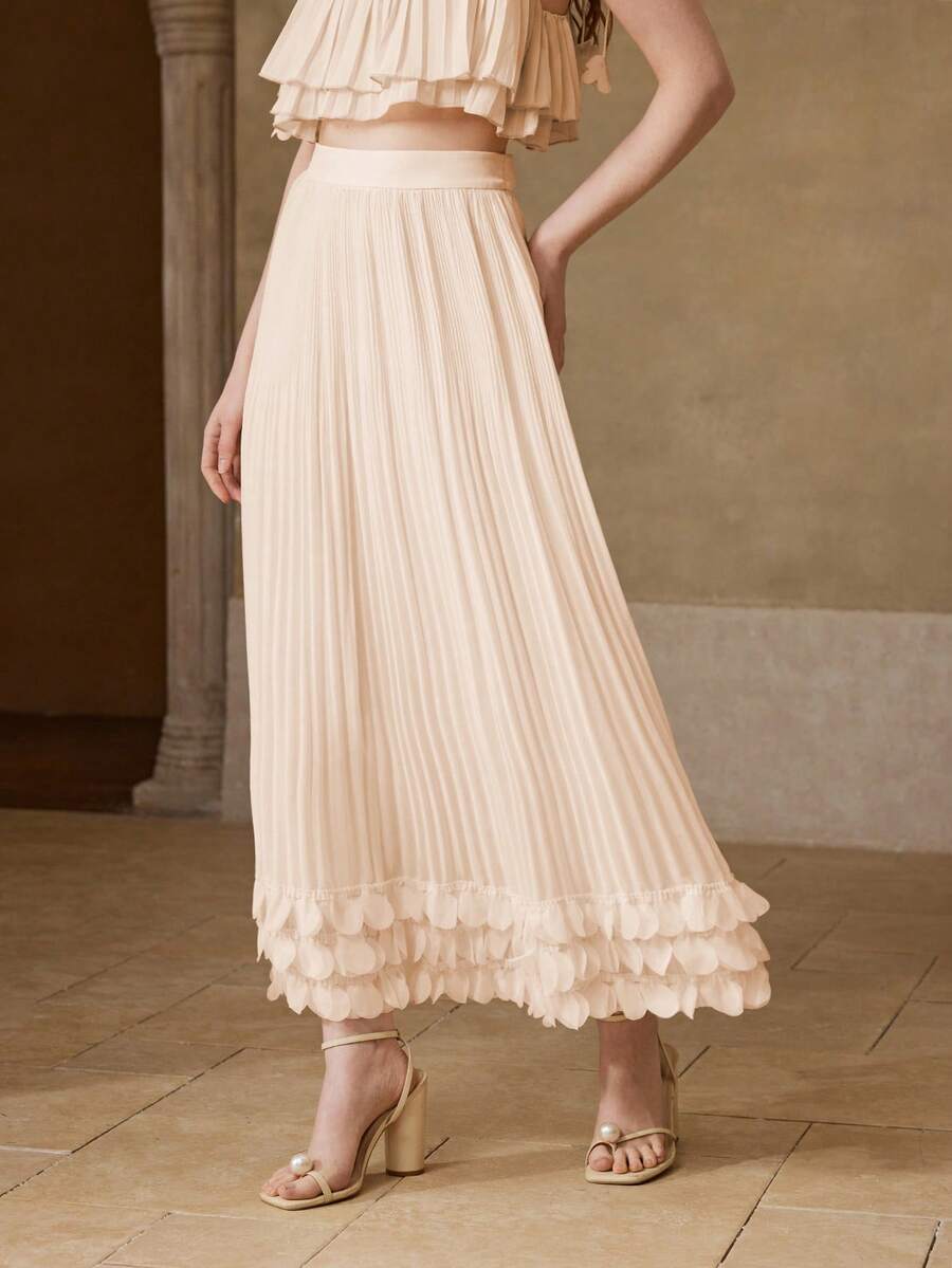 MOTF PREMIUM WOMEN'S PLEATED FLORAL ROMANTIC DATE SKIRT, SPRING/SUMMER - Pink - View 2