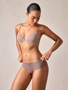 EMUPER 1pc Front Closure, Criss-Cross Strap, Delicate Spaghetti Strap, Soft Cup Gather Women Bra - Coffee Brown - View 7