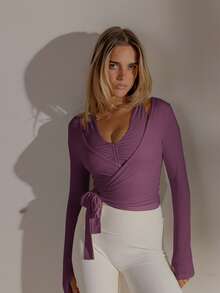 Aralina Women's Solid Color Minimalist Long Sleeve Casual Sports T-Shirt - Purple - View 9