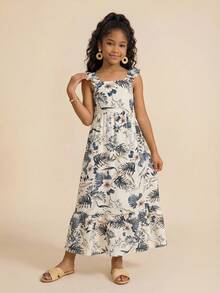 Travachic KIDS Vestido casual de manga corta con estampado floral para niñas preadolescentes de vacaciones - Multicolor - Ver 8