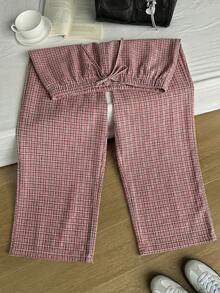 Comfortcana Pantalones anchos de verano de unicolor, de tela texturizada y arrugada, con cordón ajustable en la cintura, para vacaciones informales, talla grande - Rosa - Ver 6
