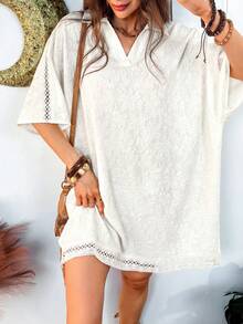 Hansera Đầm ngắn tay kiểu phương Tây thời trang dành cho nữ - Màu be - Xem 7