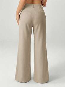 SHEIN PETITE 新款秋冬低腰休闲个性西装裤 - 卡其色 - 查看 3