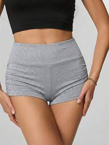 SHEIN Tall Quần short biker nữ màu trơn, xếp ly, thích hợp cho đạp xe mùa hè và tập yoga. - Xám - Xem 5