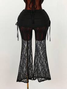 Amplova Low-Waist Sexy Sheer Flare Pants - Black - View 8