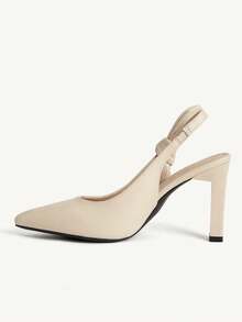 CUCCOO CHICEST Spring And Summer Beige Pointed Toe Thick Heel Slingback Bow Simple And Elegant Temperament Solid Color Women's High Heel Shoes - Beige - View 5