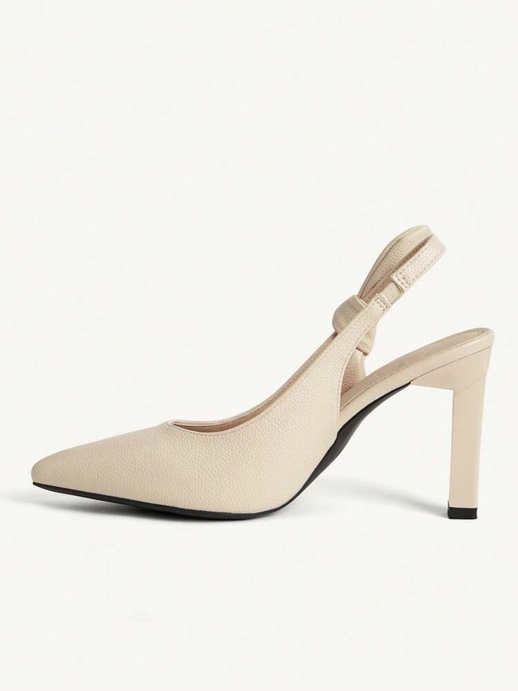 CUCCOO CHICEST Spring And Summer Beige Pointed Toe Thick Heel Slingback Bow Simple And Elegant Temperament Solid Color Women's High Heel Shoes