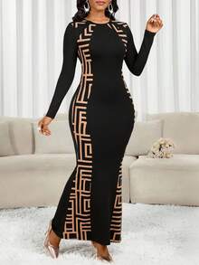 SHEIN Lady Váy đuôi cá họa tiết hình học dự tiệc thanh lịch dành cho nữ - Nhiều màu - Xem 9