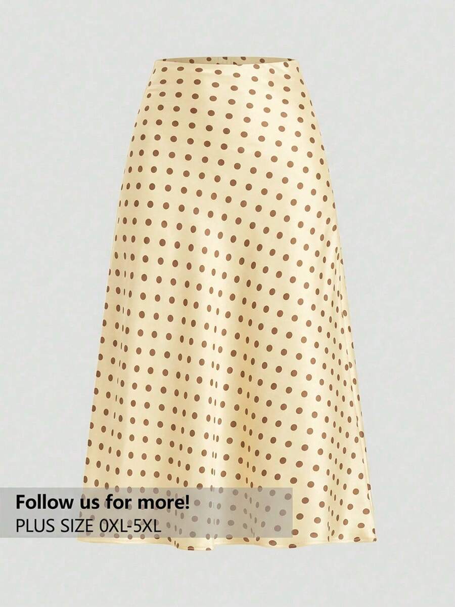 Firerie Plus Size Casual Polka Dot Print Skirt - Apricot - View 1