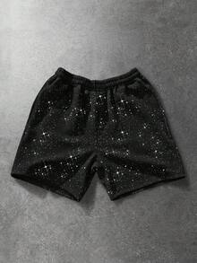 ROMWE MEN Street Life Men's Fashionable Shiny Shorts For Summer - Black - View 2