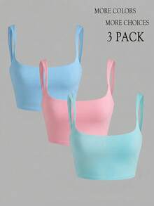 SHEIN EZwear 3件套女士纯色吊带露脐上衣 - 彩色 - 查看 3