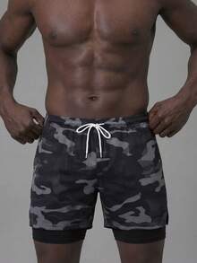 ZELFYO Men's Camouflage Print Drawstring Waist Beach Shorts - Multicolor - View 3
