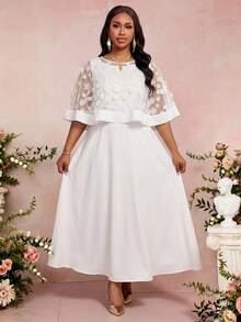 大码白色套装 优雅派对 3D 花卉装饰网纱披肩无袖连衣裙 两件套 夏季连衣裙 春季连衣裙 婚礼宾客连衣裙 女士派对连衣裙 优雅派对连衣裙 婚礼/派对/鸡尾酒会 女士奢华晚礼服 女士连衣裙 优雅婚礼 女士高贵连衣裙 优雅女士连衣裙 正式礼服 新娘送礼会礼服 新娘 白色优雅连衣裙 - 白色 - 查看 5