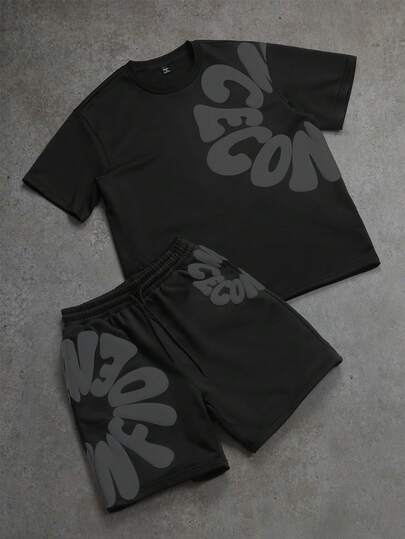 PAVTROS Men's Minimalist Printed Round Neck Short Sleeve T-Shirt And Shorts Set