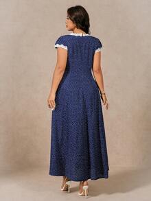 Breezaya Plus Size Women's Navy Blue Summer 1920s Flapper Date Night Dress,Vintage Early Spring Lace Trim White Polka Dot Casual Dresses,Yisikado Zanea Dress - Navy Blue - View 2