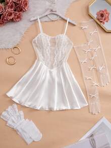 Crystal Vow 性感蕾丝边拼接女士睡裙 - 彩色 - 查看 8