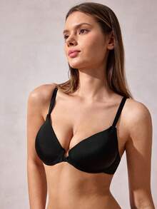 Pfirsich Mädchen Schwarz Lift-Up BH - Frontschließung Design, hebt den Busen, atmungsaktiv & bequem, ideal für den täglichen Gebrauch - Schwarz - Übersicht 6