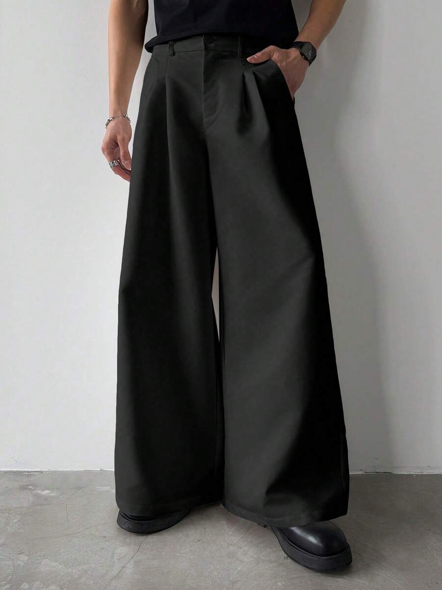 Claim Dot Quần ống rộng dáng suông màu trơn có túi dành cho nam - màu đen - Xem 1