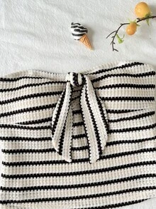 SHEIN Bộ đồ hai mảnh dành cho thiếu nữ, áo hai dây và quần short siêu ngắn, màu hồng, thích hợp cho kỳ nghỉ hè, ở nhà và các dịp thiếu niên. - màu đen - Xem 4