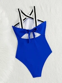 Swim Chiccia Áo tắm liền thân kẻ sọc thời trang dành cho nữ - Xanh đậm - Xem 2