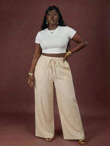 Hourglow Plus Size Casual Striped Drawstring Loose Pants Vacation Pants Woman Women Bottoms Summer Pants, For Hourglass Body Shape - Multicolor - View 5