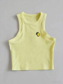 Resyla 女士背心、无袖马甲、宽松短裤、修身弹力衫、柠檬刺绣、柠檬印花 - 夏季畅销款 - 彩色 - 查看 4