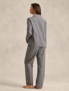 EverLounge Women's Plaid Long Sleeve Pocket Single-Breasted Top And Pants Pajama Set - Grey - View 2