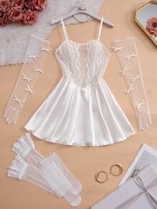 Crystal Vow 性感蕾丝边拼接女士睡裙 - 彩色 - 查看 5