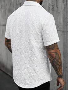 SLATEMANN Men's Floral Jacquard Single-Breasted Casual Short Sleeve Shirt - White - View 2