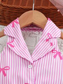 SHEIN Elladie kids 女童夏季新款时尚Polo领露背吊带束腰甜美度假风连衣裙，少女正式礼服 - 粉色 - 查看 7