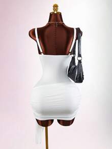 Amplova New Basic Sexy Metal Low-Cut Waist Mini Dress For Women Golf White Summer - White - View 2