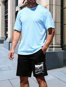 Velminro 男士字母印花休闲家居短裤 - 黑色 - 查看 4