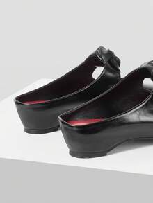 Mnmlis Giày nữ thời trang công sở đa năng, giày đế xuồng cao gót dày, đế trong nhọn giúp tăng chiều cao, giày nữ gót rỗng. - màu đen - Xem 4