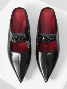 Mnmlis Giày nữ thời trang công sở đa năng, giày đế xuồng cao gót dày, đế trong nhọn giúp tăng chiều cao, giày nữ gót rỗng. - màu đen - Xem 1