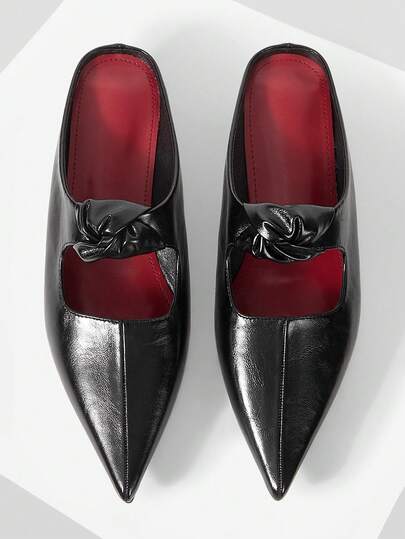 Mnmlis Women's Fashion Commuter Versatile, Wedge Heel Thick Heel Women's Shoes, Inner Height Increase Pointed Kink, Hollow Back Empty Women's Shoes