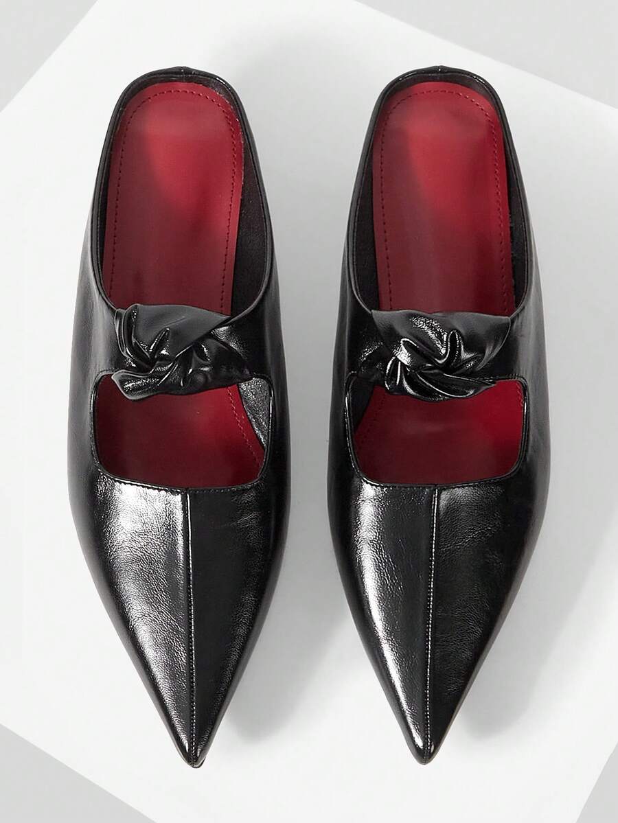 Mnmlis Giày nữ thời trang công sở đa năng, giày đế xuồng cao gót dày, đế trong nhọn giúp tăng chiều cao, giày nữ gót rỗng. - màu đen - Xem 1