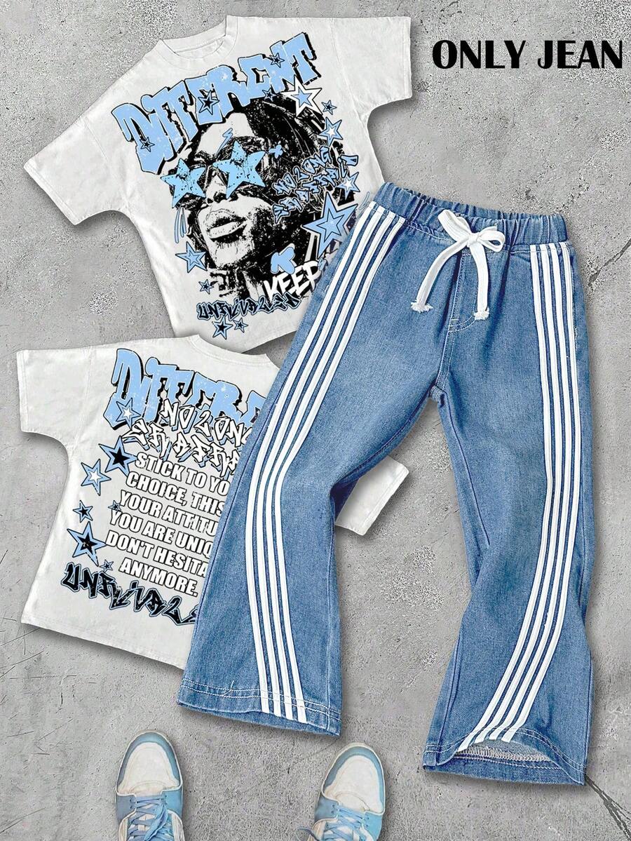 Quần ống loe thẳng màu xanh hải quân dành cho bé trai, chất liệu denim, phối màu tương phản. - Rửa nhẹ - Xem 1