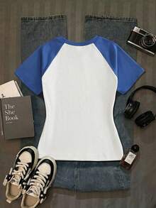 Camiseta de manga corta con manga raglán con estampado de cerezas para niñas preadolescentes, casual y cómoda para primavera/verano, diseño adecuado para exteriores, deportes, picnics, fotografía callejera, vacaciones, regalo - Multicolor - Ver 2