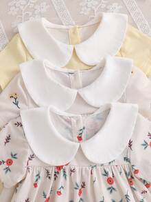 SHEIN Vintaside Kids 3pcs/Set Baby Girl Fresh Cute Floral Patchwork Peter Pan Collar Dress Set, Casual Outdoor Party Social Occasions - Multicolor - View 4