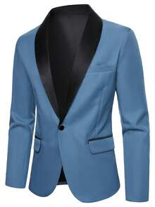 Manfinity Mode 男士撞色单排扣长袖外套和裤子休闲西装套装 - 霧霾藍 - 查看 6