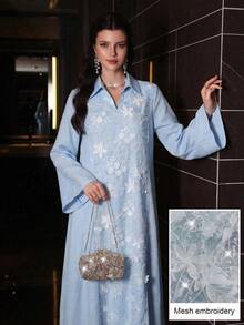 Yasmyna Women's 3D Floral Decor Casual Party Dress - Blue - View 2